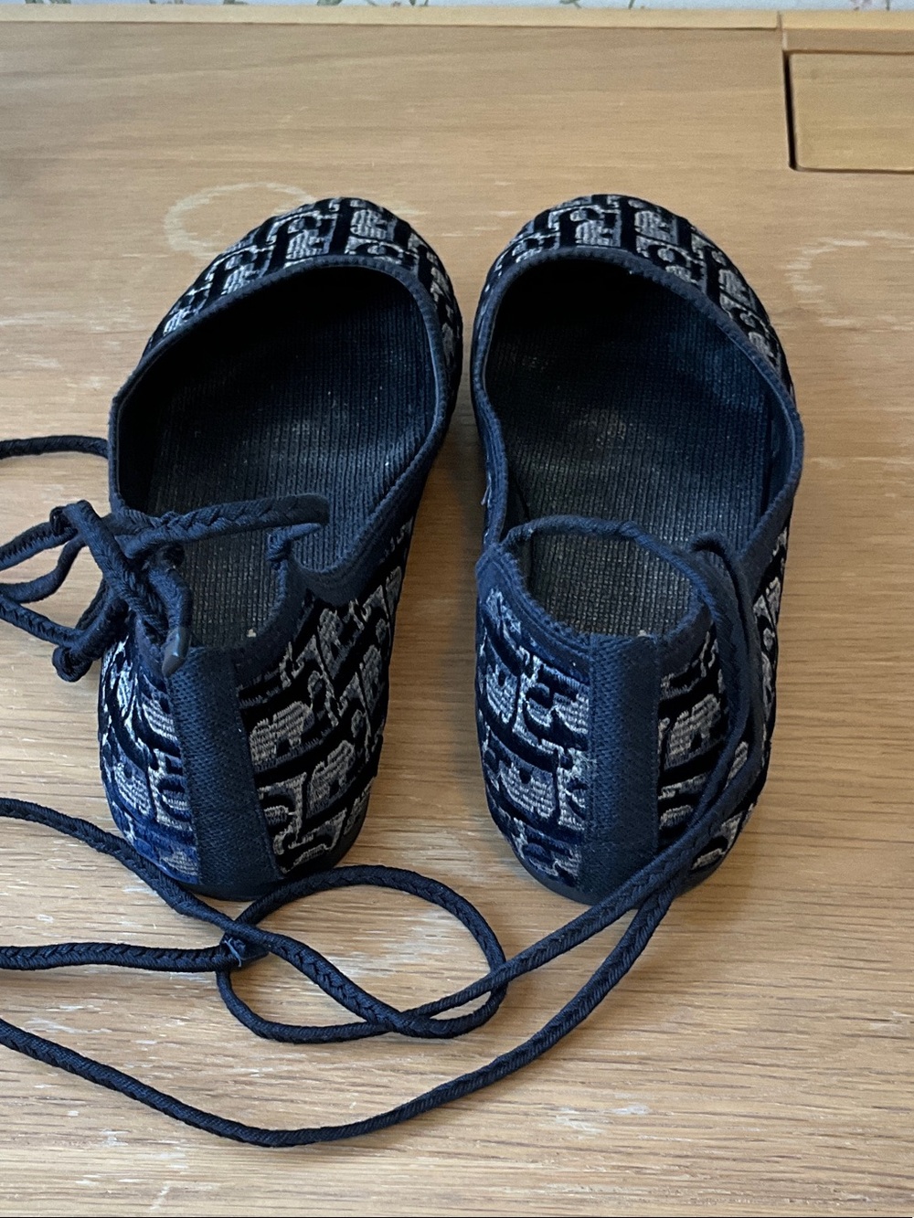 Dior Navy and Silver Monogram Tie Ballet Flats - Picture 3 of 5